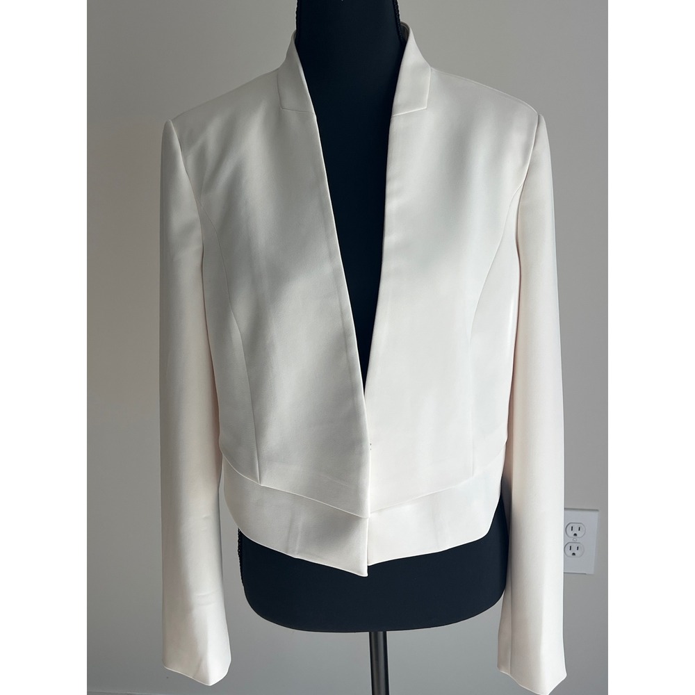 White House Black Market Ecru White Cropped Collarless Blazer Jacket Size 6